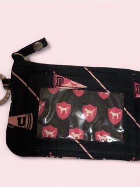 PINK Victoria's Secret Black and Pink Card Wallet with Dog Shield Print
